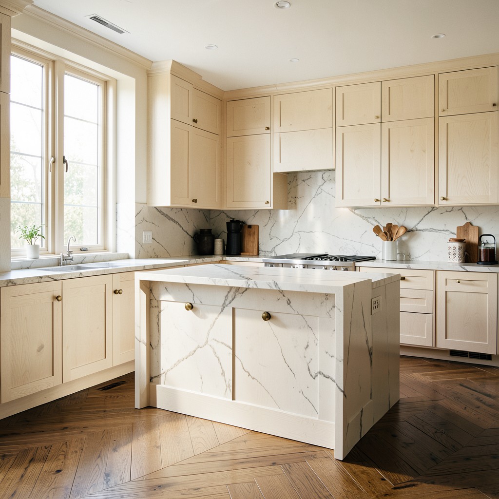 Captivating Cabinets &mdash; modern white shaker kitchen with gold island
